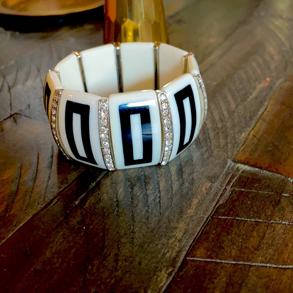 Black white and rhinestone bracelet
